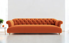 Load image into Gallery viewer, Puffy Chesterfield Grand Sofa in Brunt Orange Velvet