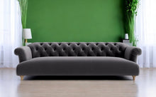 Load image into Gallery viewer, Puffy Chesterfield Grand Sofa in Granite Grey Velvet