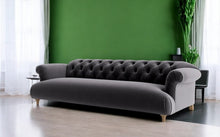 Load image into Gallery viewer, Puffy Chesterfield Grand Sofa in Granite Grey Velvet