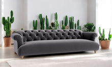 Load image into Gallery viewer, Puffy Chesterfield Grand Sofa in Granite Grey Velvet