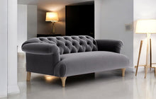 Load image into Gallery viewer, Puffy Chesterfield Medium Sofa in Granite Grey Velvet