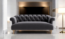 Load image into Gallery viewer, Puffy Chesterfield Medium Sofa in Granite Grey Velvet