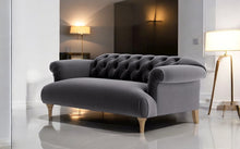 Load image into Gallery viewer, Puffy Chesterfield Medium Sofa in Granite Grey Velvet