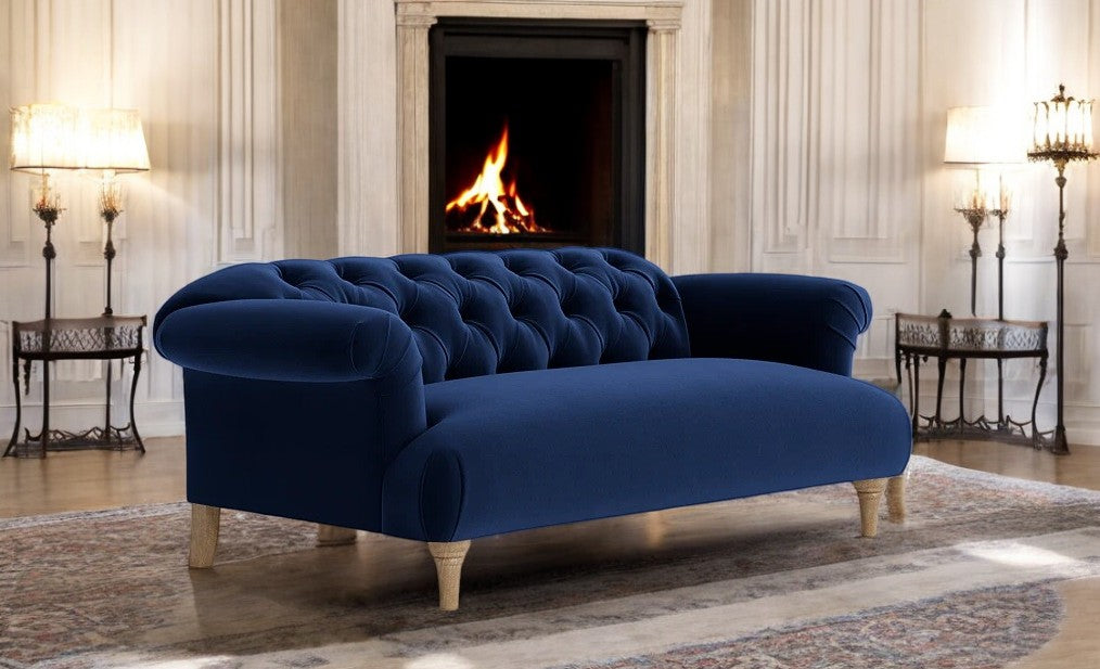 Puffy Chesterfield Medium Sofa in Navy Blue Velvet